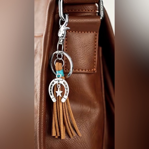 Accessories - Western Bag Charm Brown with Silver Horseshoe Charm